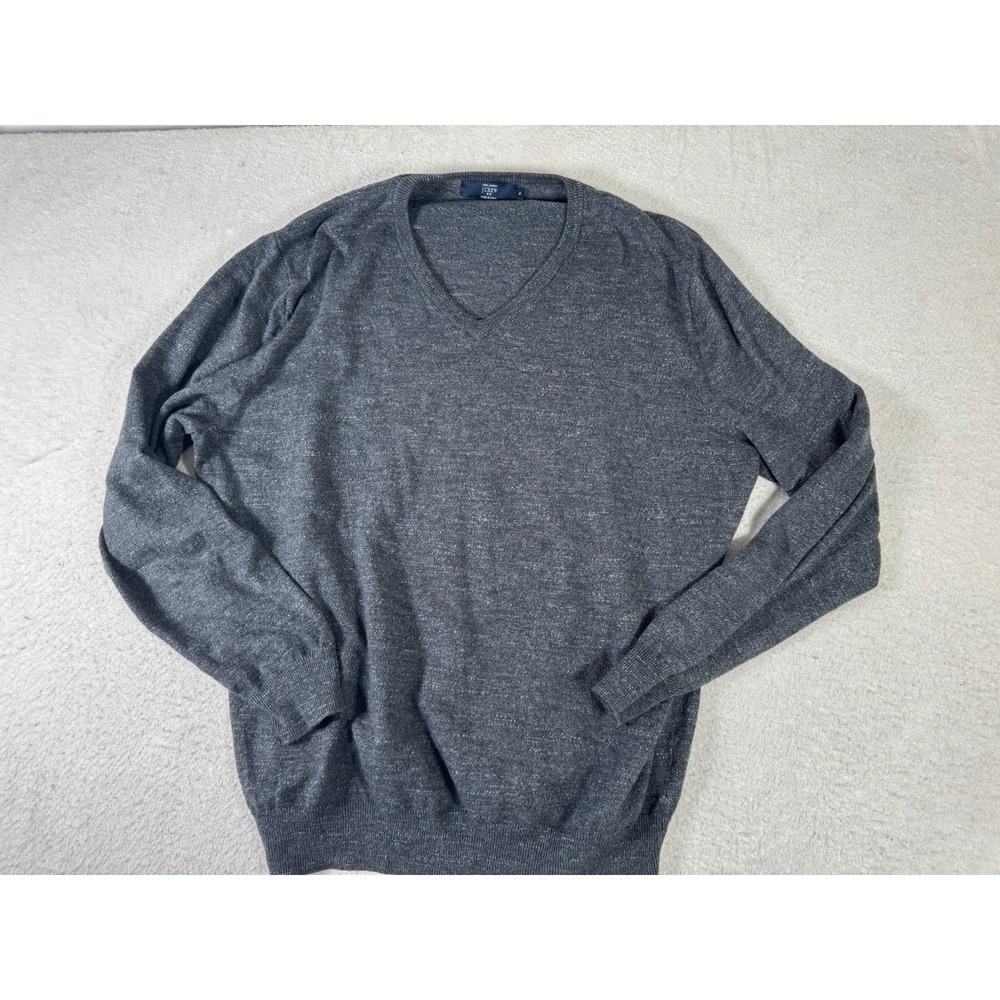 J.Crew V-Neck Sweater Mens XL Grey Excellent 100% Cotton C4611 Marled Knit